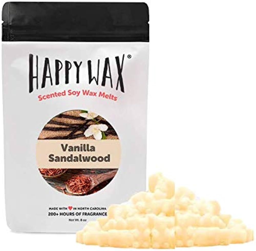 1-Happy Wax Vanilla Sandalwood Scented Natural Soy Wax Melts – 8 Oz. Scented Wax Melts, Made in USA
