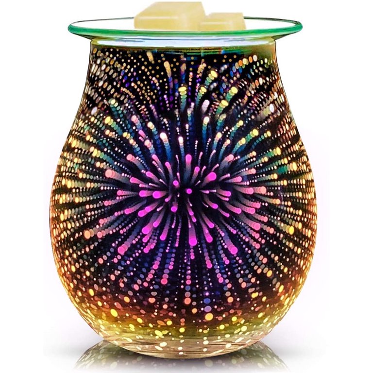 5- EQUSUPRO 3D Glass Electric Wax Melts Warmer Wax Burner Melter Fragrance Warmer for Home Office Bedroom Living Room Gifts & Decor (3D Fireworks)