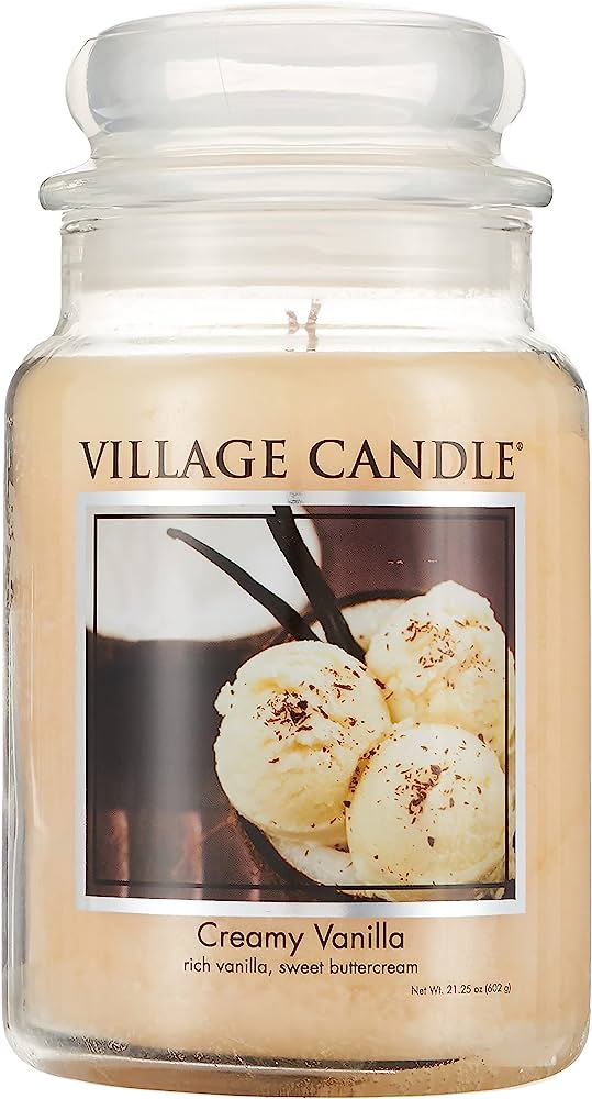 7- Village Candle Creamy Vanilla Large Glass Apothecary Jar Scented Candle, 21.25 oz, Ivory